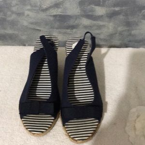 Navy blue and white wedges